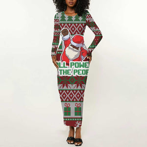 Black Santa Fist Christmas Africa Long Sleeve Bodycon Dress All Power to the People