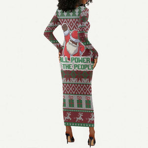 Black Santa Fist Christmas Africa Long Sleeve Bodycon Dress All Power to the People