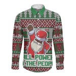 Black Santa Fist Christmas Africa Long Sleeve Button Shirt All Power to the People