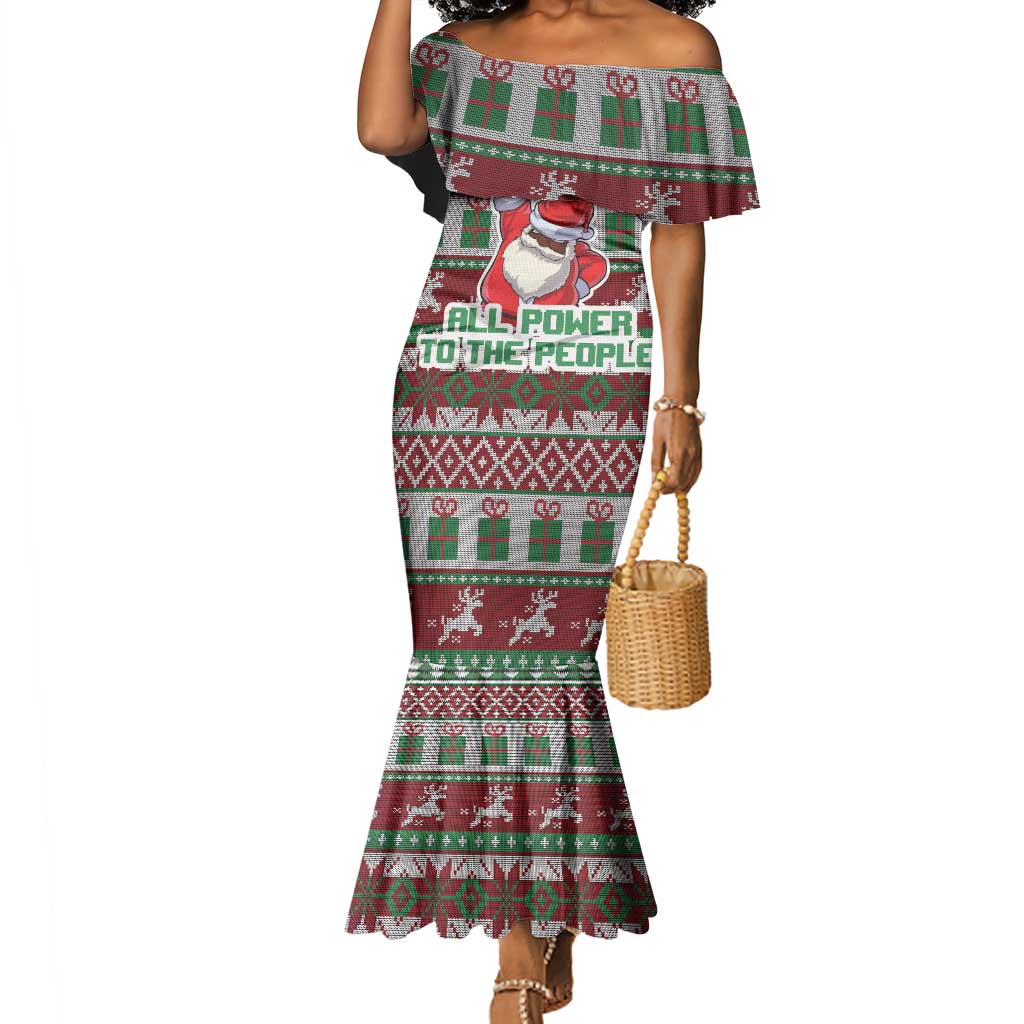 Black Santa Fist Christmas Africa Mermaid Dress All Power to the People