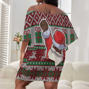 Black Santa Fist Christmas Africa Off Shoulder Short Dress All Power to the People