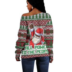 Black Santa Fist Christmas Africa Off Shoulder Sweater All Power to the People