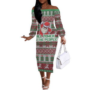 Black Santa Fist Christmas Africa Off The Shoulder Long Sleeve Dress All Power to the People