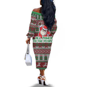 Black Santa Fist Christmas Africa Off The Shoulder Long Sleeve Dress All Power to the People