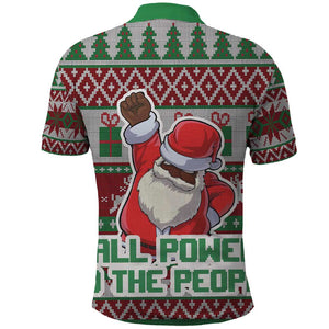 Black Santa Fist Christmas Africa Polo Shirt All Power to the People