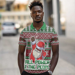 Black Santa Fist Christmas Africa Polo Shirt All Power to the People