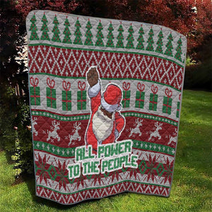 Black Santa Fist Christmas Africa Quilt All Power to the People