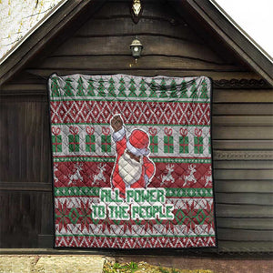 Black Santa Fist Christmas Africa Quilt All Power to the People