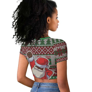 Black Santa Fist Christmas Africa Raglan Cropped T shirt All Power to the People