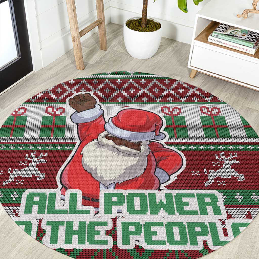 Black Santa Fist Christmas Africa Round Carpet All Power to the People