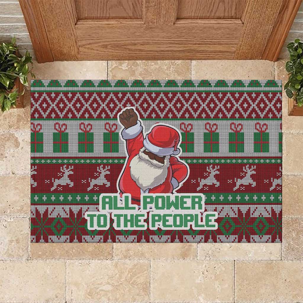 Black Santa Fist Christmas Africa Rubber Doormat All Power to the People