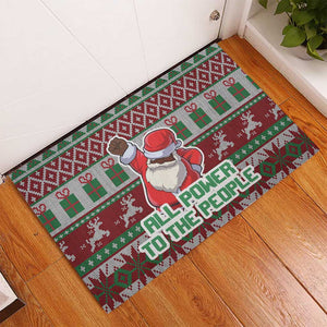 Black Santa Fist Christmas Africa Rubber Doormat All Power to the People