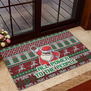 Black Santa Fist Christmas Africa Rubber Doormat All Power to the People