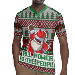 Black Santa Fist Christmas Africa Rugby Jersey All Power to the People