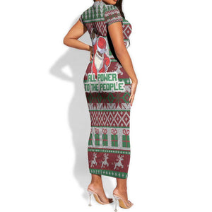 Black Santa Fist Christmas Africa Short Sleeve Bodycon Dress All Power to the People