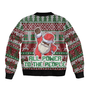 Black Santa Fist Christmas Africa Sleeve Zip Bomber Jacket All Power to the People