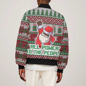 Black Santa Fist Christmas Africa Sleeve Zip Bomber Jacket All Power to the People