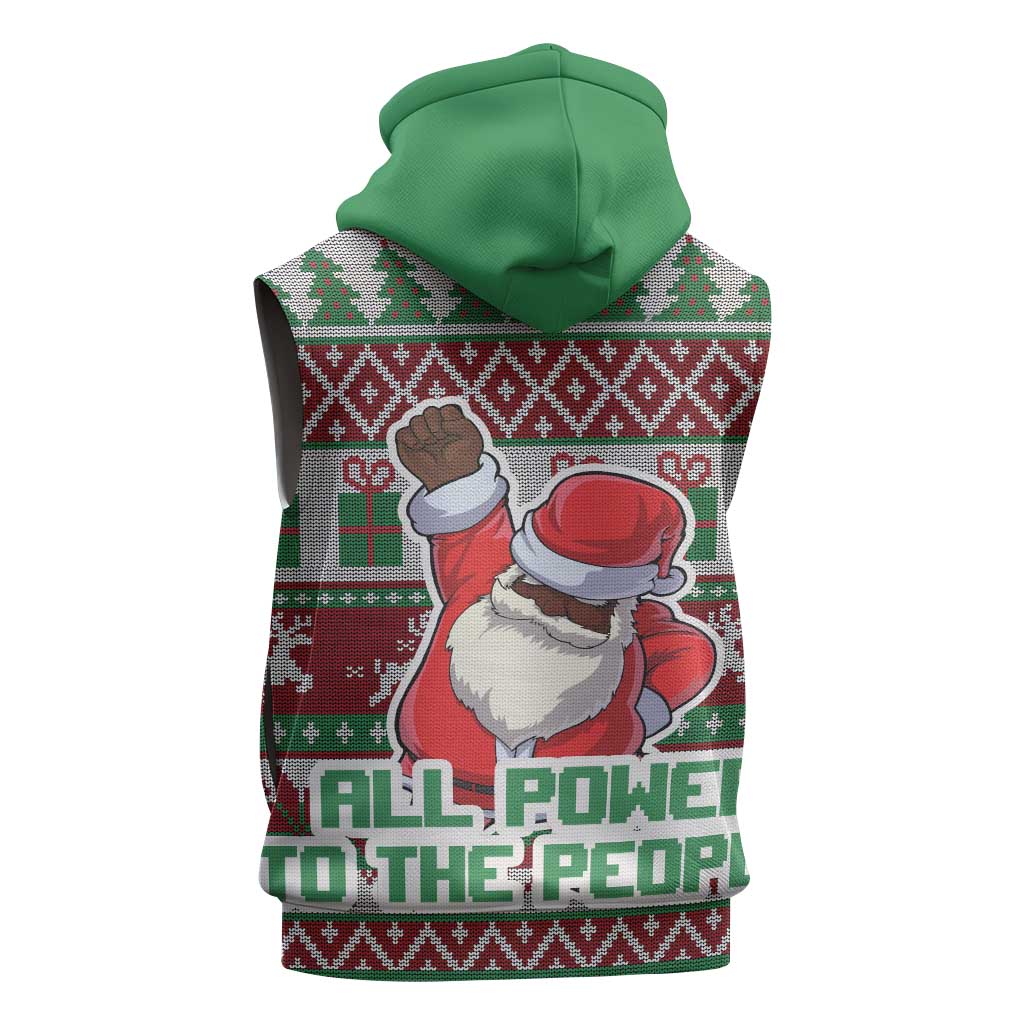 Black Santa Fist Christmas Africa Sleeveless Zip Hoodie All Power to the People - African Pride