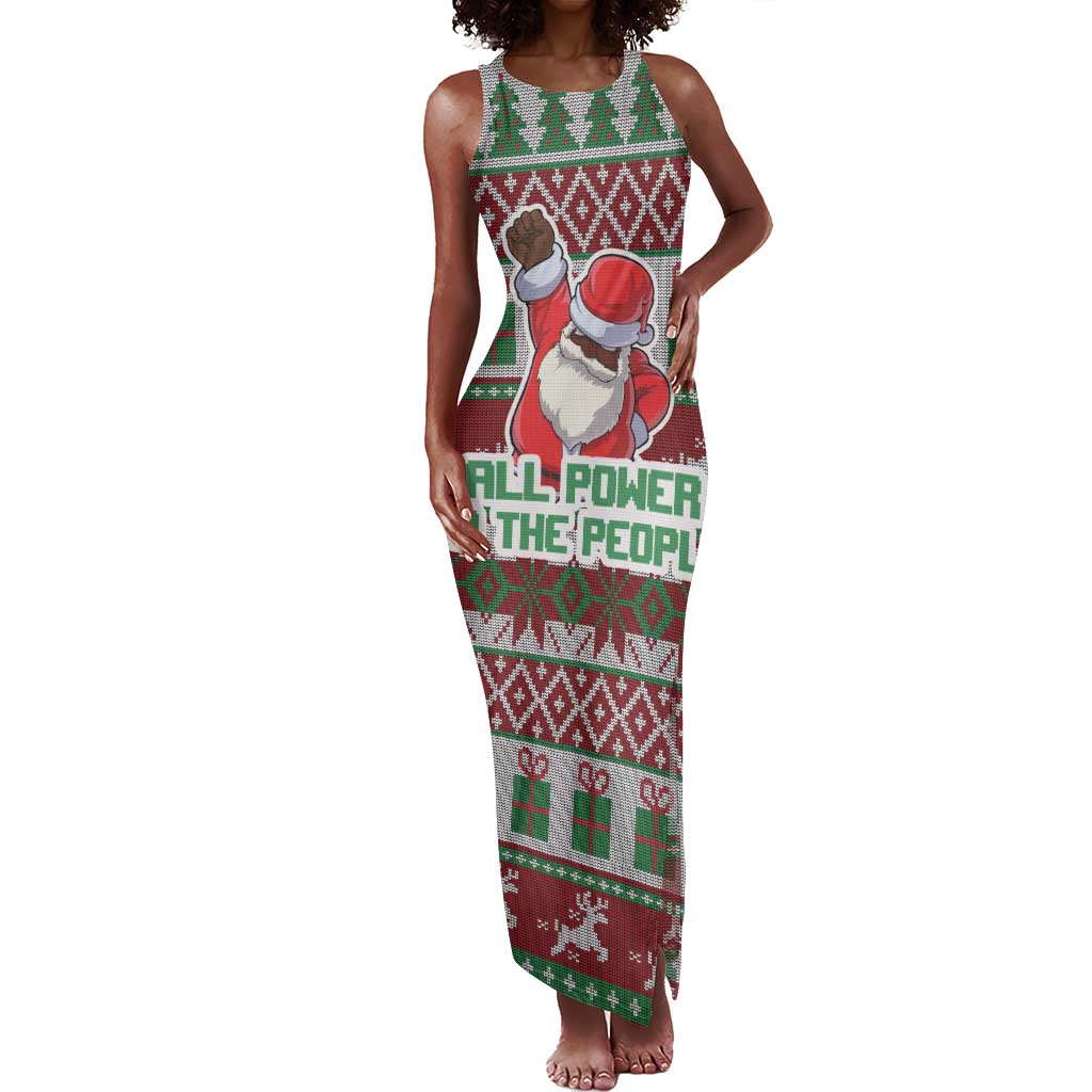 Black Santa Fist Christmas Africa Tank Maxi Dress All Power to the People