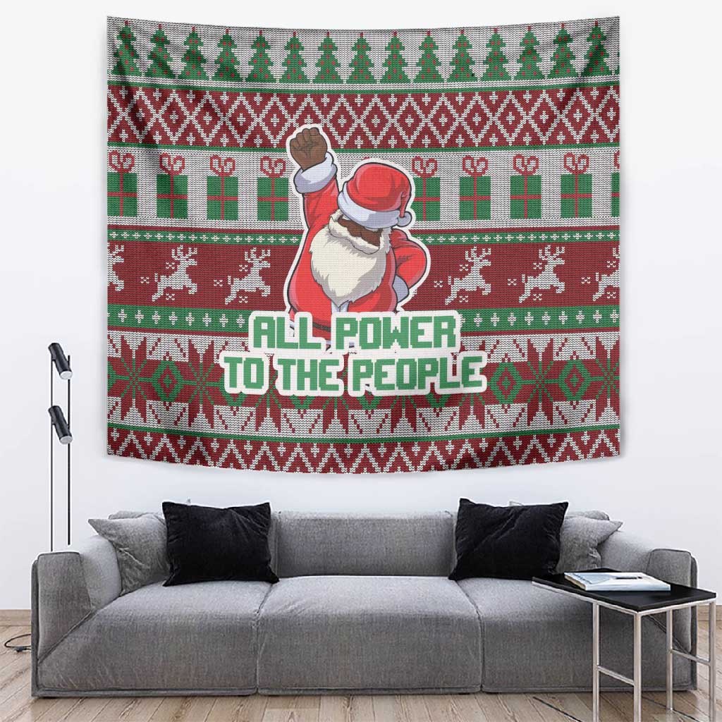 Black Santa Fist Christmas Africa Tapestry All Power to the People