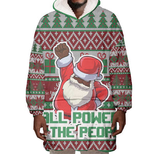 Black Santa Fist Christmas Africa Wearable Blanket Hoodie All Power to the People