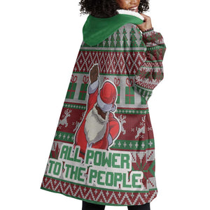 Black Santa Fist Christmas Africa Wearable Blanket Hoodie All Power to the People