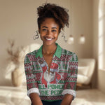 Black Santa Fist Christmas Africa Women Casual Shirt All Power to the People DT03
