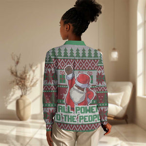 Black Santa Fist Christmas Africa Women Casual Shirt All Power to the People