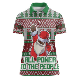 Black Santa Fist Christmas Africa Women Polo Shirt All Power to the People