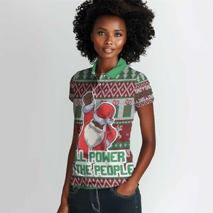 Black Santa Fist Christmas Africa Women Polo Shirt All Power to the People