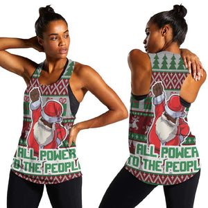 Black Santa Fist Christmas Africa Women Racerback Tank All Power to the People