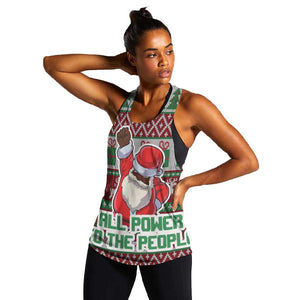 Black Santa Fist Christmas Africa Women Racerback Tank All Power to the People