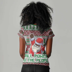 Black Santa Fist Christmas Africa Women V-Neck T-Shirt All Power to the People