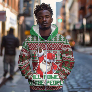 Black Santa Fist Christmas Africa Zip Hoodie All Power to the People