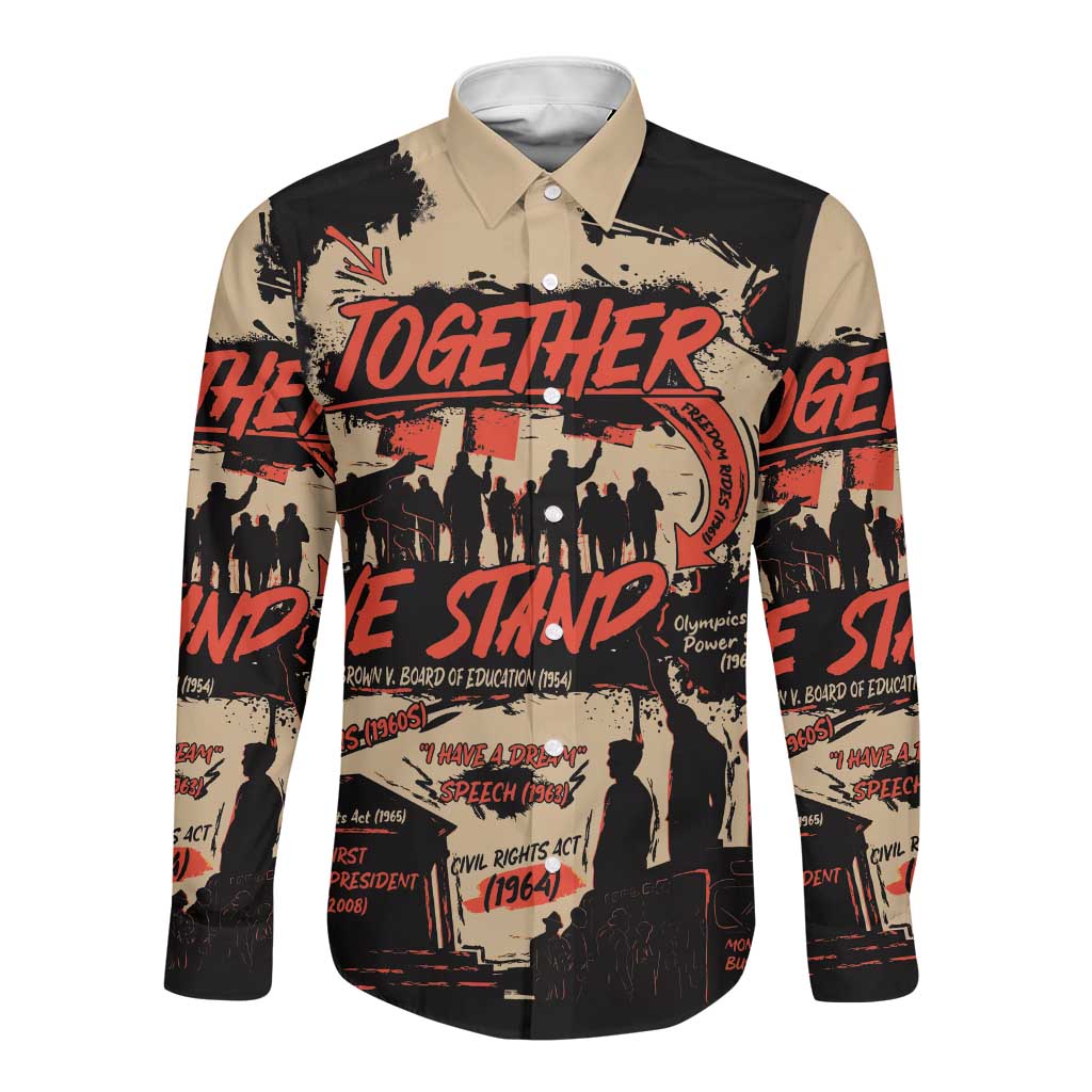 Together We Stand African American Long Sleeve Button Shirt Important Milestones History Vintage