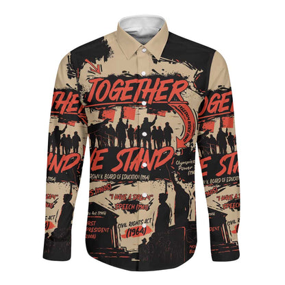 Together We Stand African American Long Sleeve Button Shirt Important Milestones History Vintage
