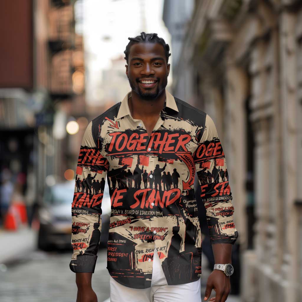 Together We Stand African American Long Sleeve Button Shirt Important Milestones History Vintage