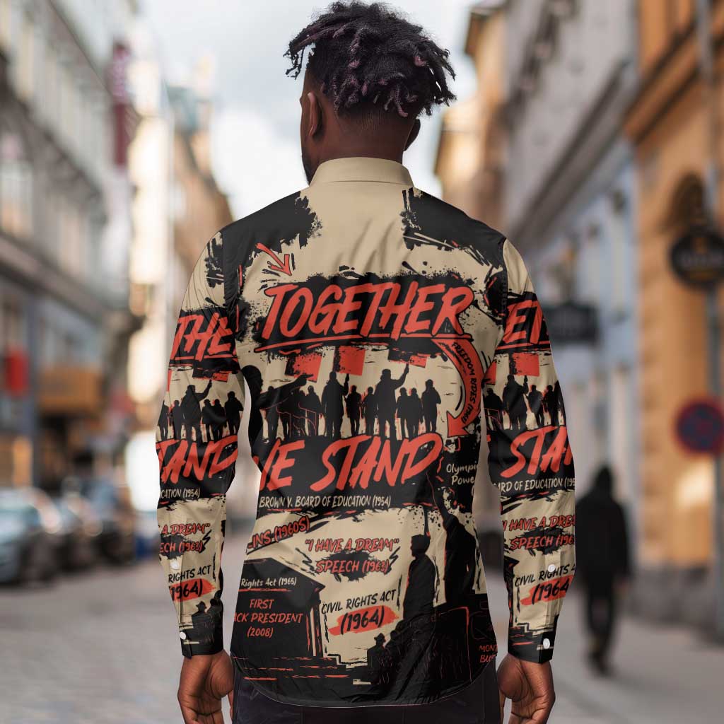 Together We Stand African American Long Sleeve Button Shirt Important Milestones History Vintage