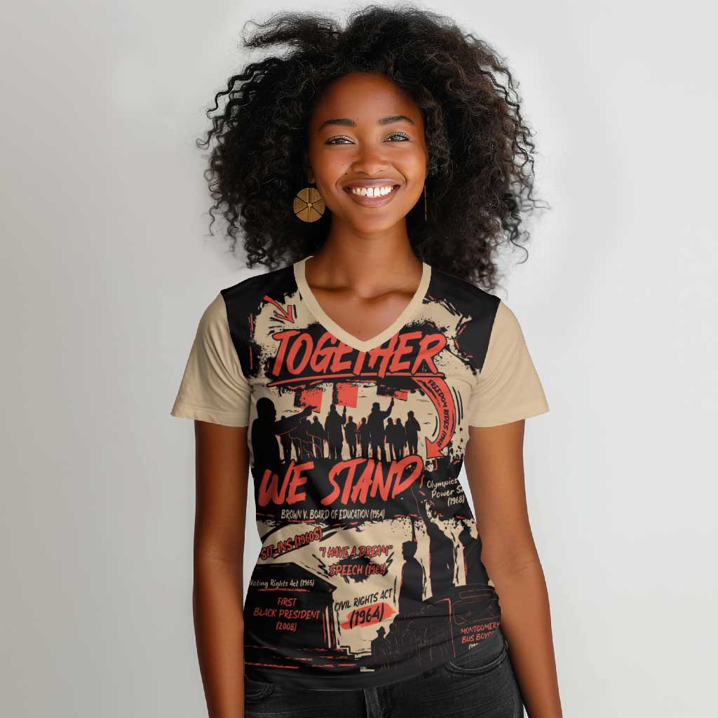 Together We Stand African American Women V-Neck T-Shirt Important Milestones History Vintage