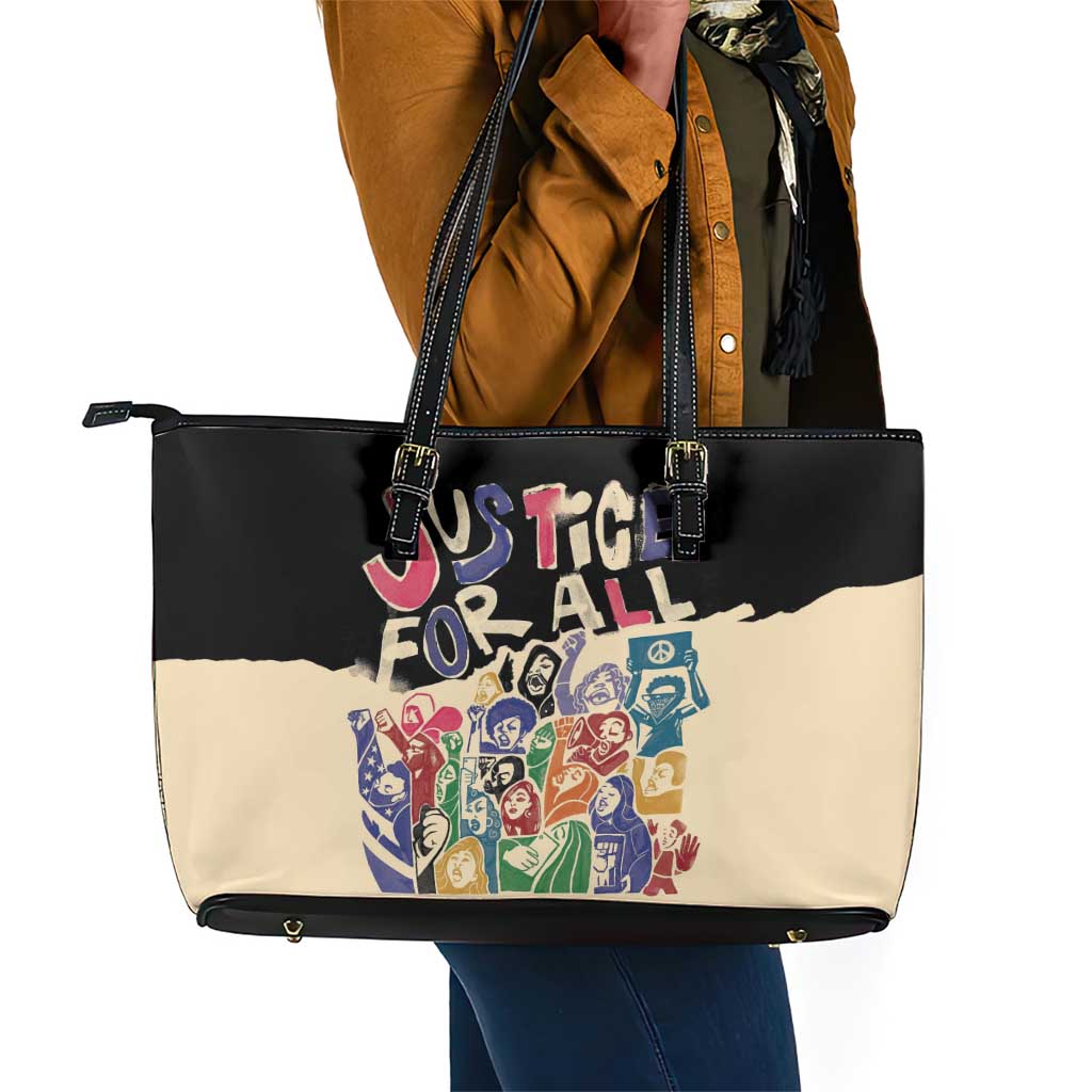 African Stand Firm Leather Tote Bag Justice For All