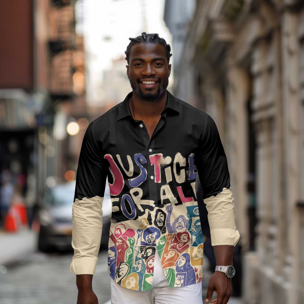 African Stand Firm Long Sleeve Button Shirt Justice For All