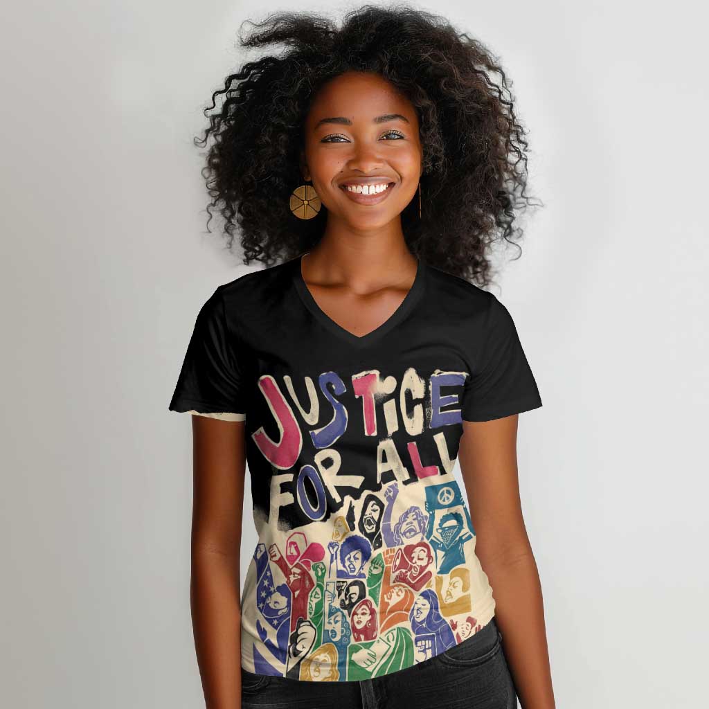 African Stand Firm Women V-Neck T-Shirt Justice For All