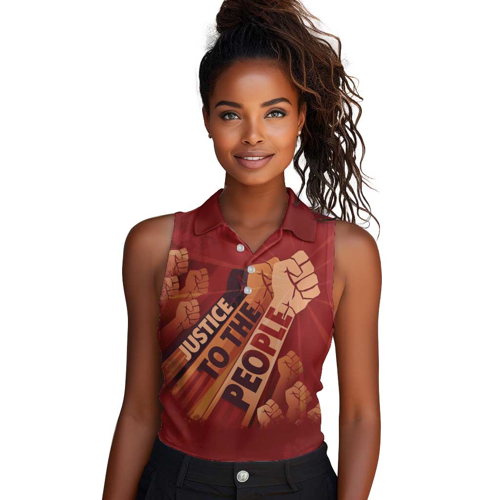 Justice To The People Africa Women Sleeveless Polo Shirt Afro Raised Fist