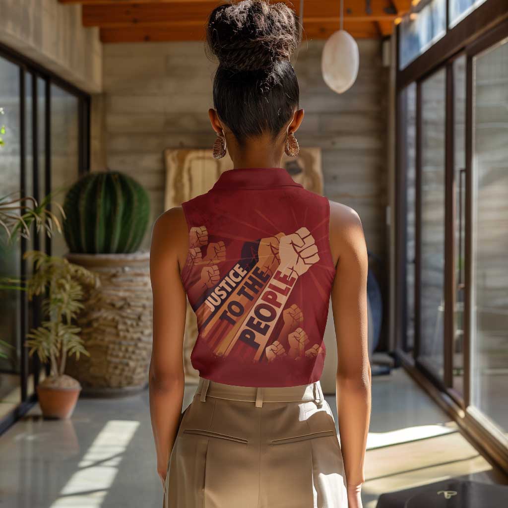 Justice To The People Africa Women Sleeveless Polo Shirt Afro Raised Fist