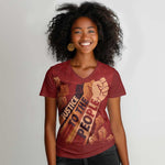 Justice To The People Africa Women V-Neck T-Shirt Afro Raised Fist