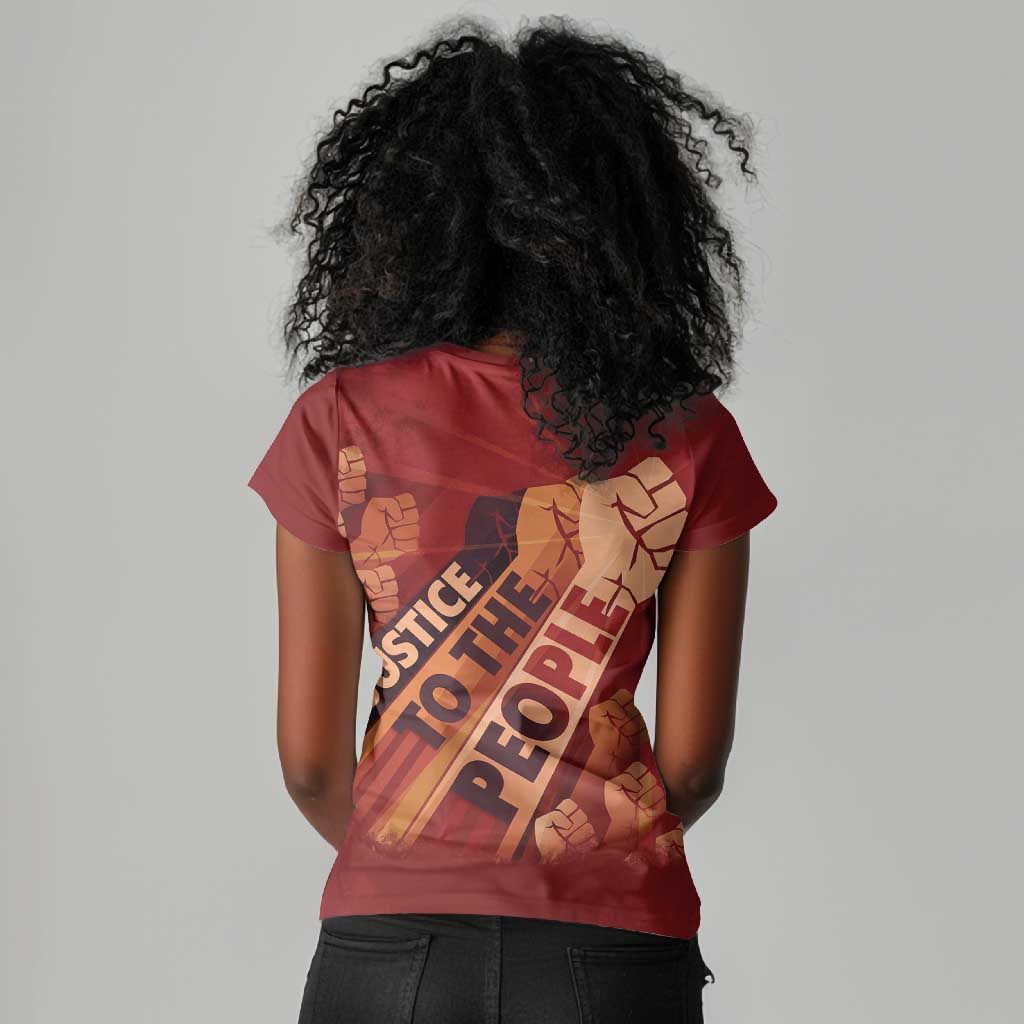 Justice To The People Africa Women V-Neck T-Shirt Afro Raised Fist