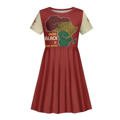African Map Fingerprint Kid Short Sleeve Dress Being Black Is The Best Part Of My Personality