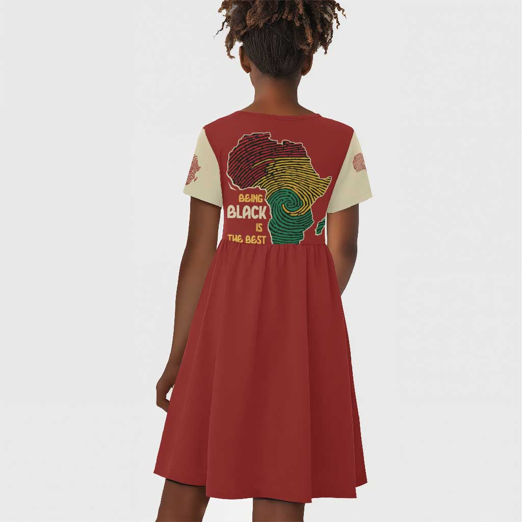African Map Fingerprint Kid Short Sleeve Dress Being Black Is The Best Part Of My Personality