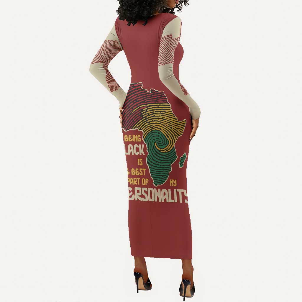 African Map Fingerprint Long Sleeve Bodycon Dress Being Black Is The Best Part Of My Personality DT03