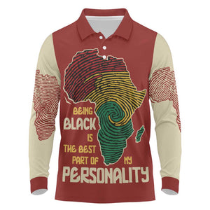African Map Fingerprint Long Sleeve Polo Shirt Being Black Is The Best Part Of My Personality